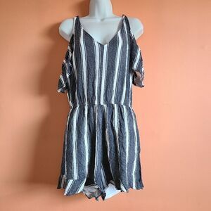 American Eagle Cold Shoulder Romper – Blue & White Stripe, Size L